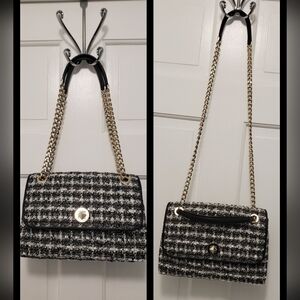 EUC Kate Spade Natalia Black & White Tweed Flap Close Crossbody/Shoulder Bag